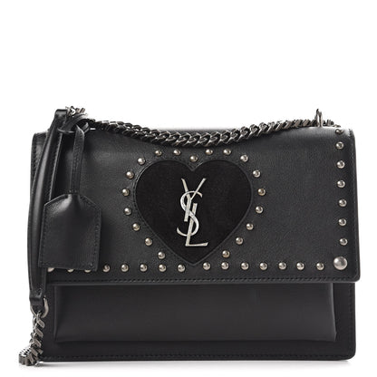 Saint Laurent Grained Calfskin Studded Medium Monogram Heart Sunset Black 1 of 8