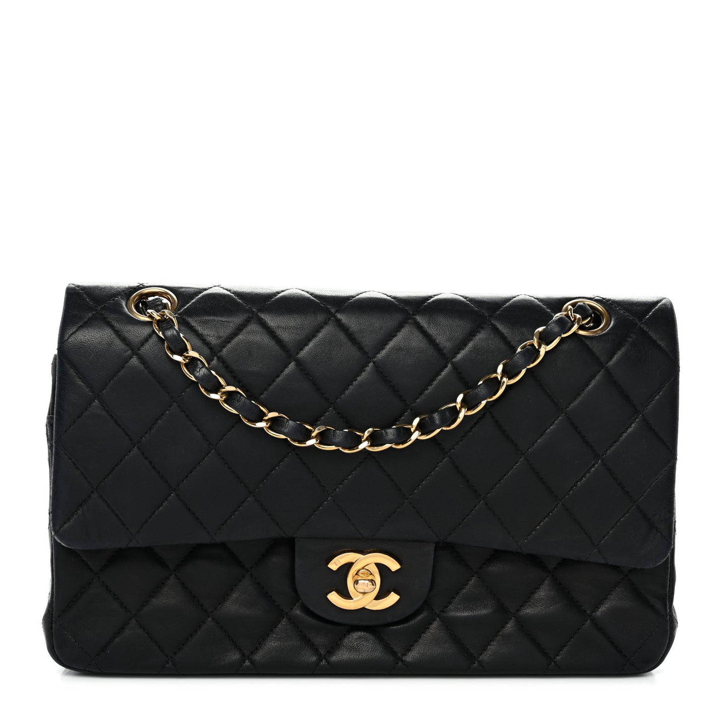 Lambskin Quilted Small Double Flap Black