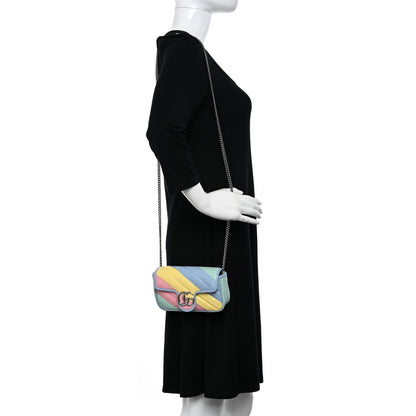 Gucci Calfskin Matelasse Diagonal Super Mini GG Marmont Shoulder Bag Multicolor Pastel 2 of 11