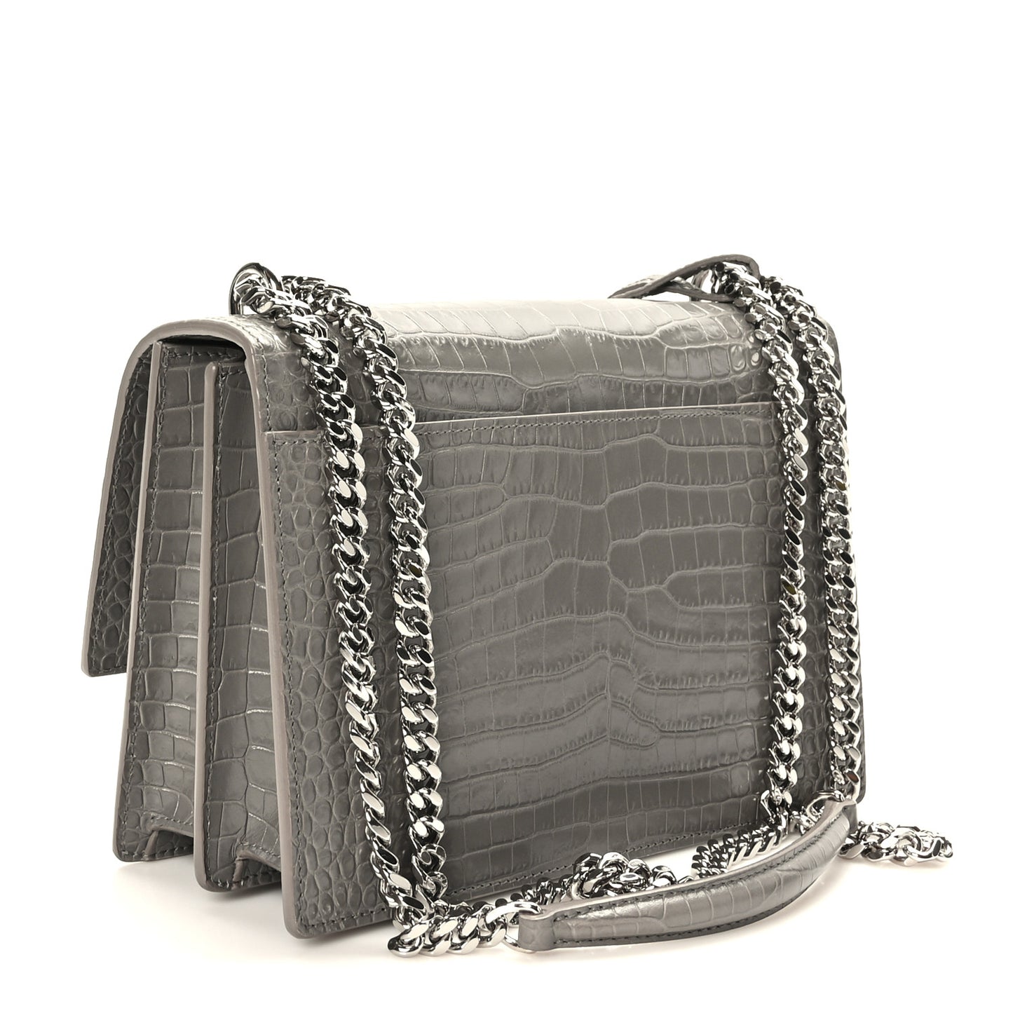 Calfskin Crocodile Embossed Medium Monogram Sunset Fog