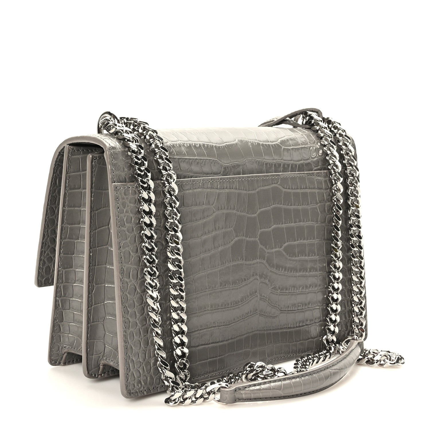 Saint Laurent Calfskin Crocodile Embossed Medium Monogram Sunset Fog 3 of 10