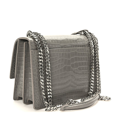 Saint Laurent Calfskin Crocodile Embossed Medium Monogram Sunset Fog 3 of 10