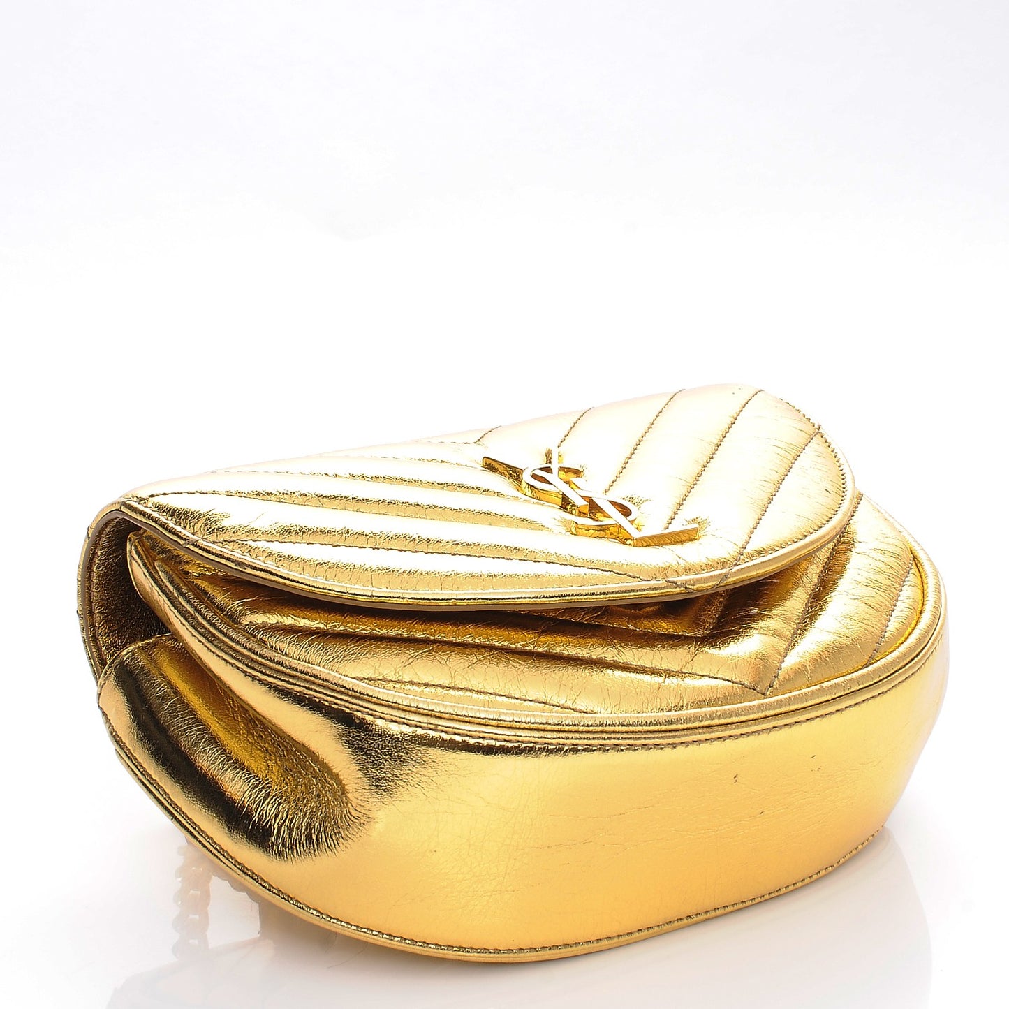 Metallic Calfskin Matelasse Monogram Small Bubble Chain Crossbody Gold