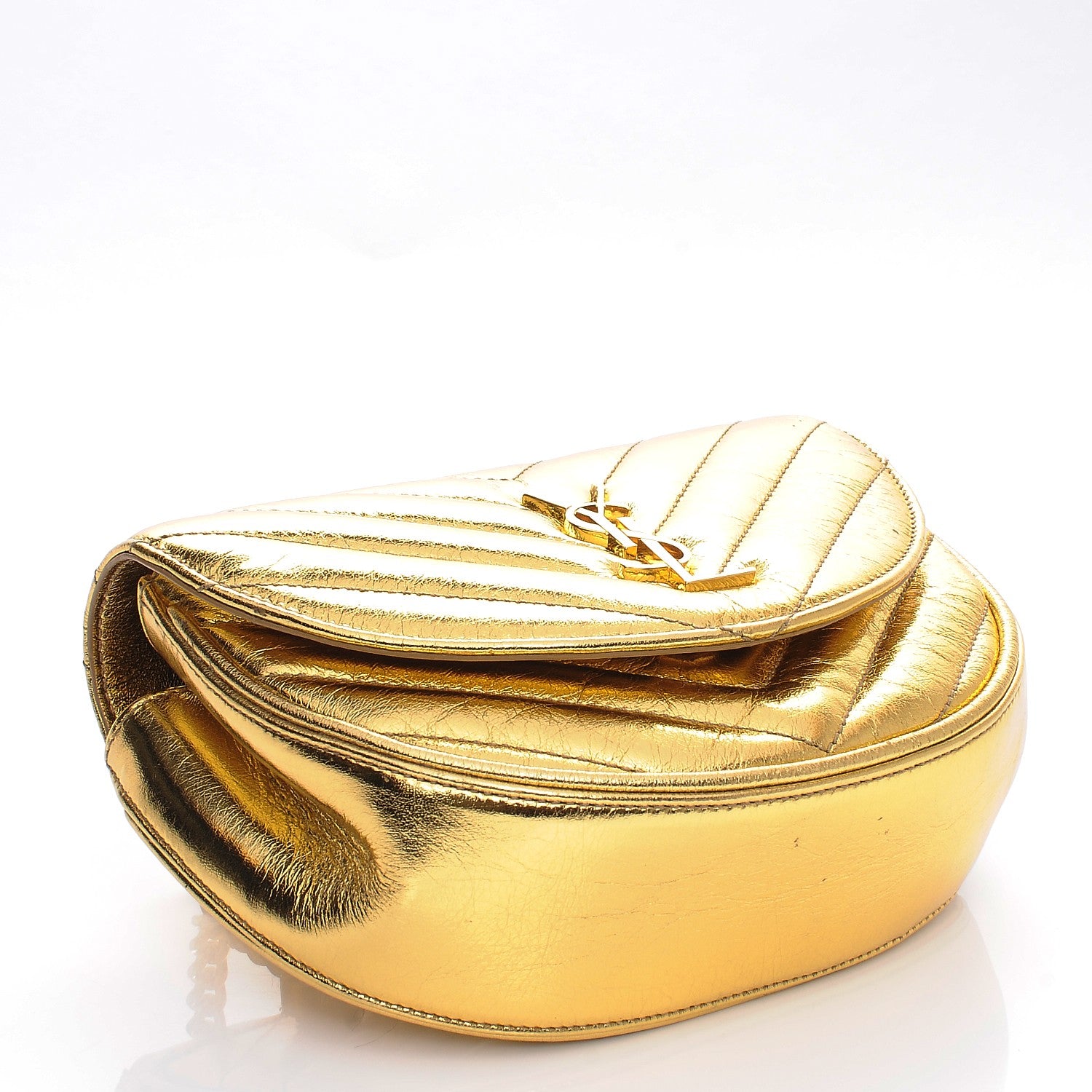 Saint Laurent Metallic Calfskin Matelasse Monogram Small Bubble Chain Crossbody Gold 4 of 6