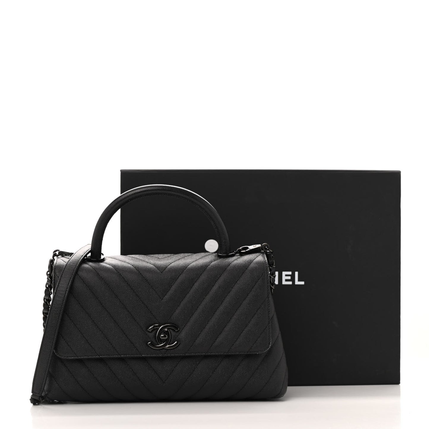 Caviar Chevron Quilted Small Coco Handle Flap So Black