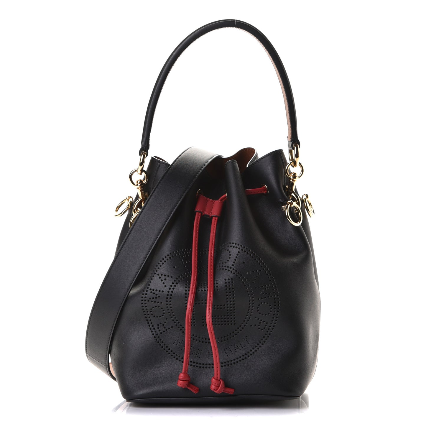 Vitello Grace F is Fendi Stamp Patch Perforated Small Mon Tresor Bucket Bag Black