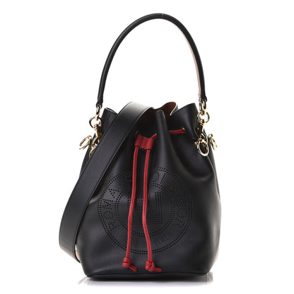 Fendi Vitello Grace F is Fendi Stamp Patch Perforated Small Mon Tresor Bucket Bag Black 1 of 5