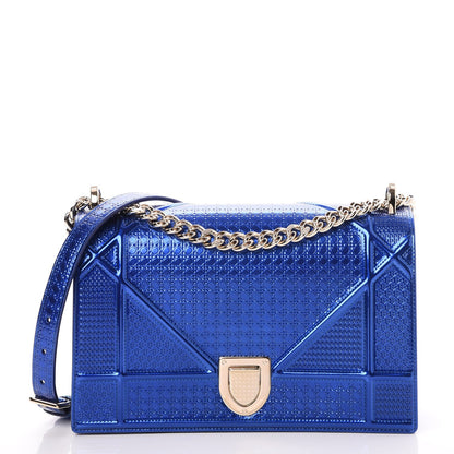 Christian Dior Metallic Patent Micro-Cannage Medium Diorama Flap Bag Blue 1 of 8
