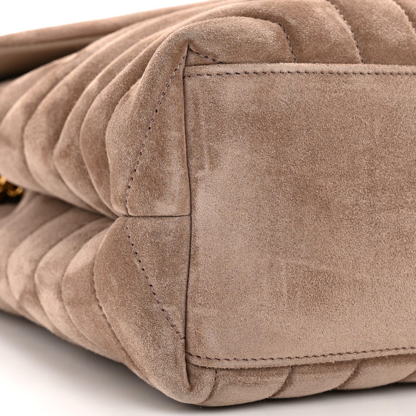 Suede Y Quilted Monogram Medium Loulou Chain Satchel Taupe