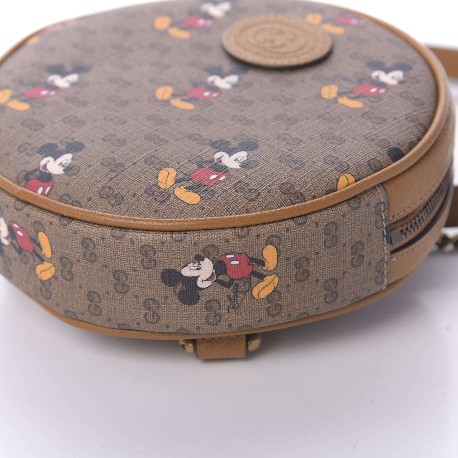 Gucci X DISNEY Mini Vintage GG Supreme Monogram Mickey Mouse Round Backpack Beige Vintage Sun Oil 6 of 10