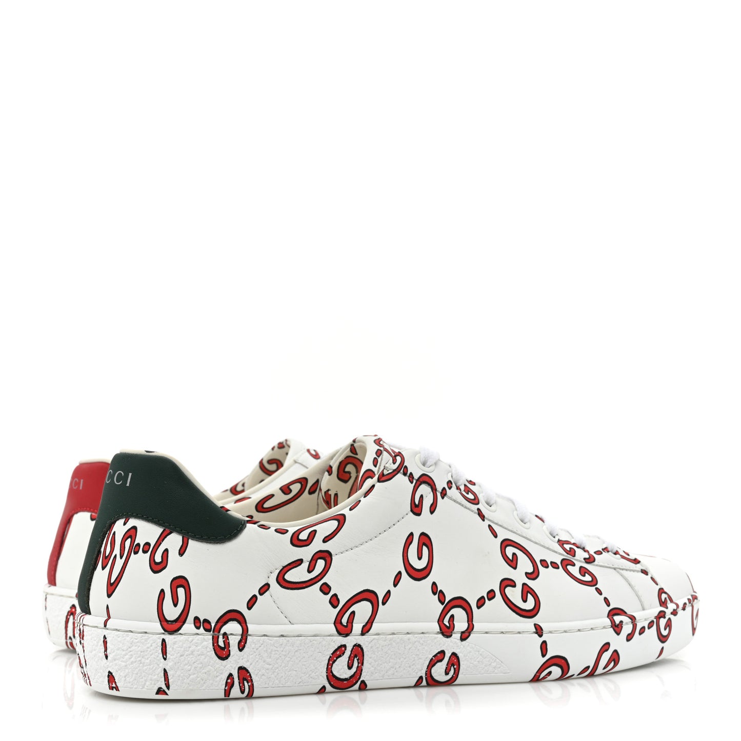 Calfskin GucciGhost Print Mens Ace Sneakers 8 White Hibiscus Red