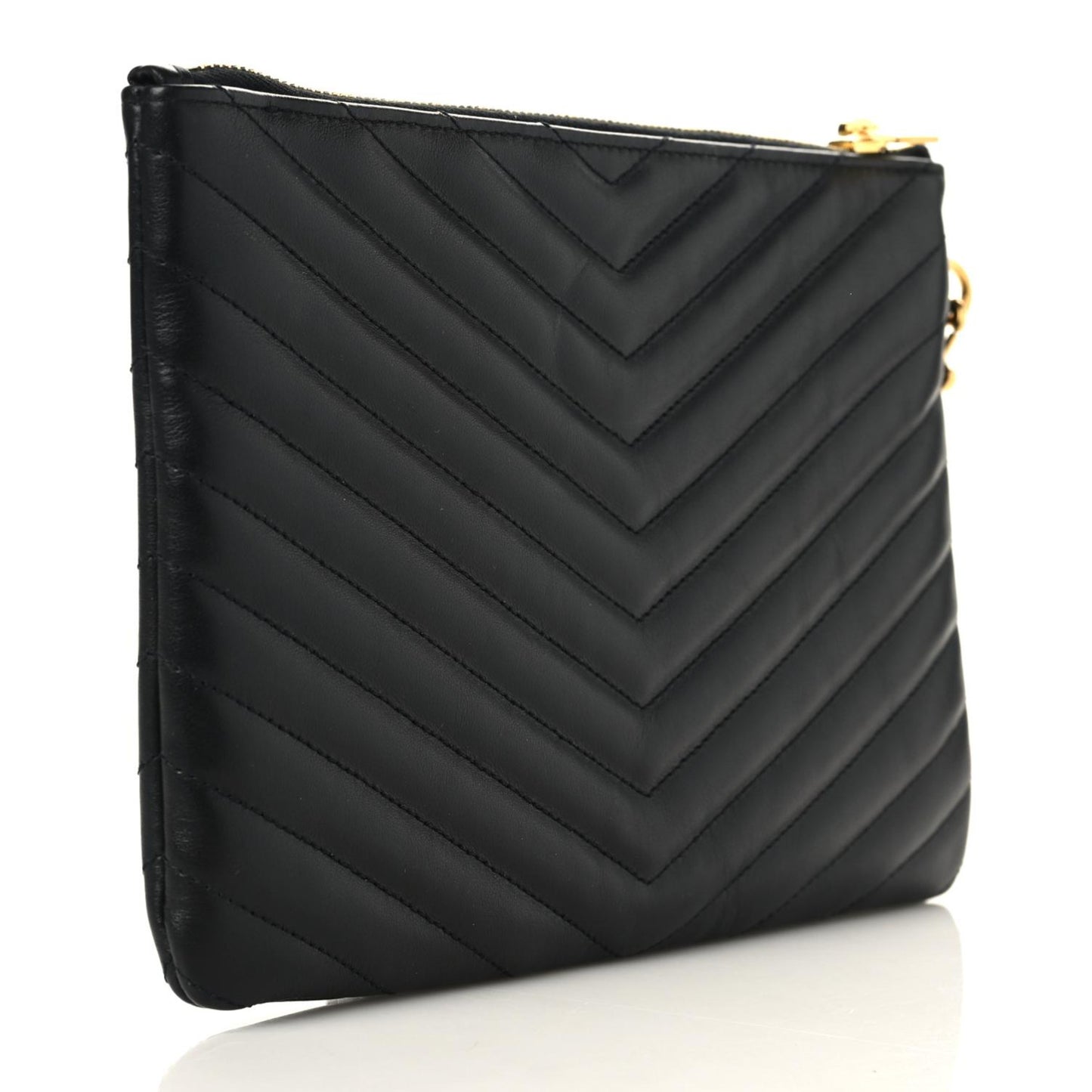 Calfskin Matelasse Chevron Monogram A5 Wristlet Black