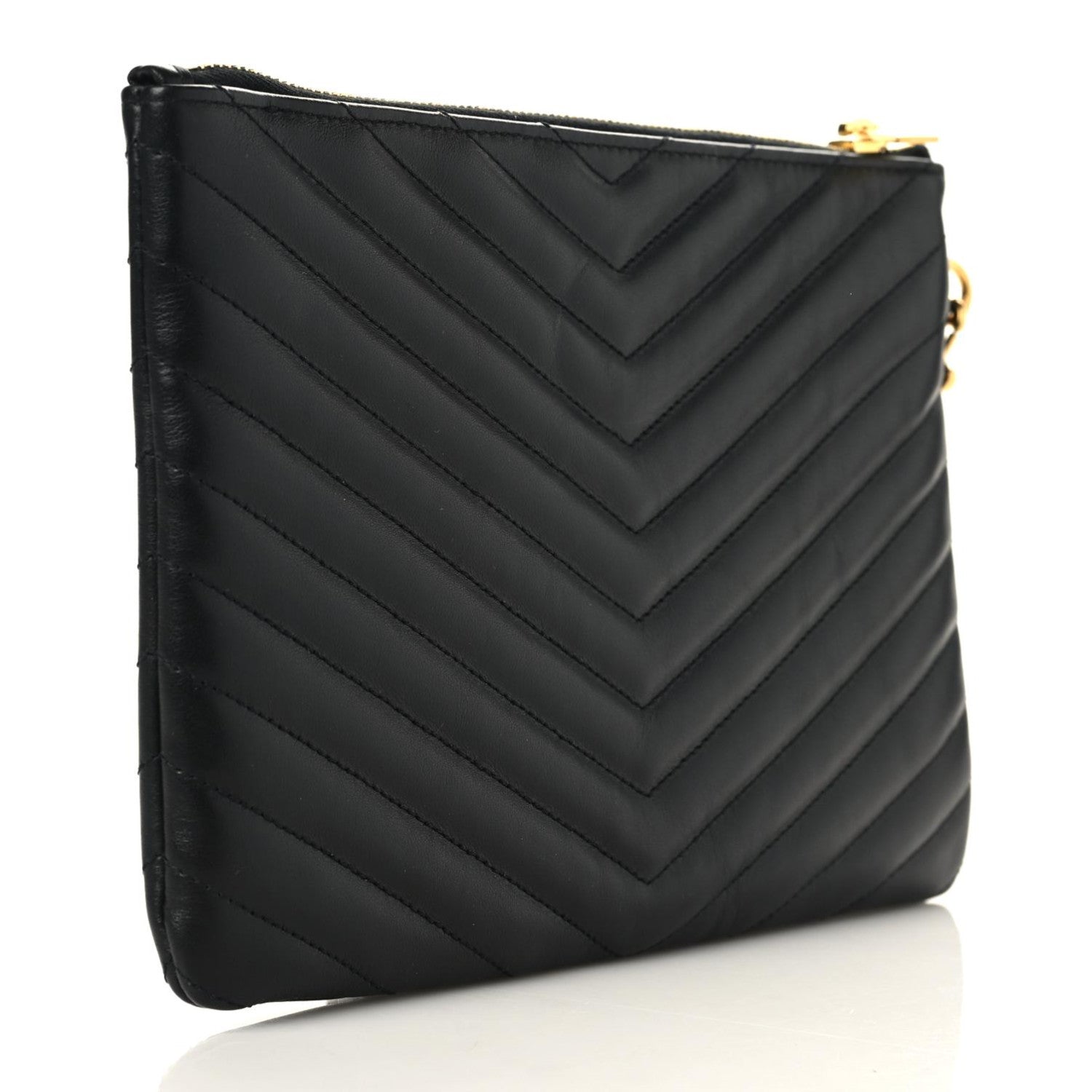 Saint Laurent Calfskin Matelasse Chevron Monogram A5 Wristlet Black 4 of 8