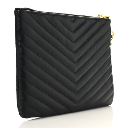 Saint Laurent Calfskin Matelasse Chevron Monogram A5 Wristlet Black 4 of 8