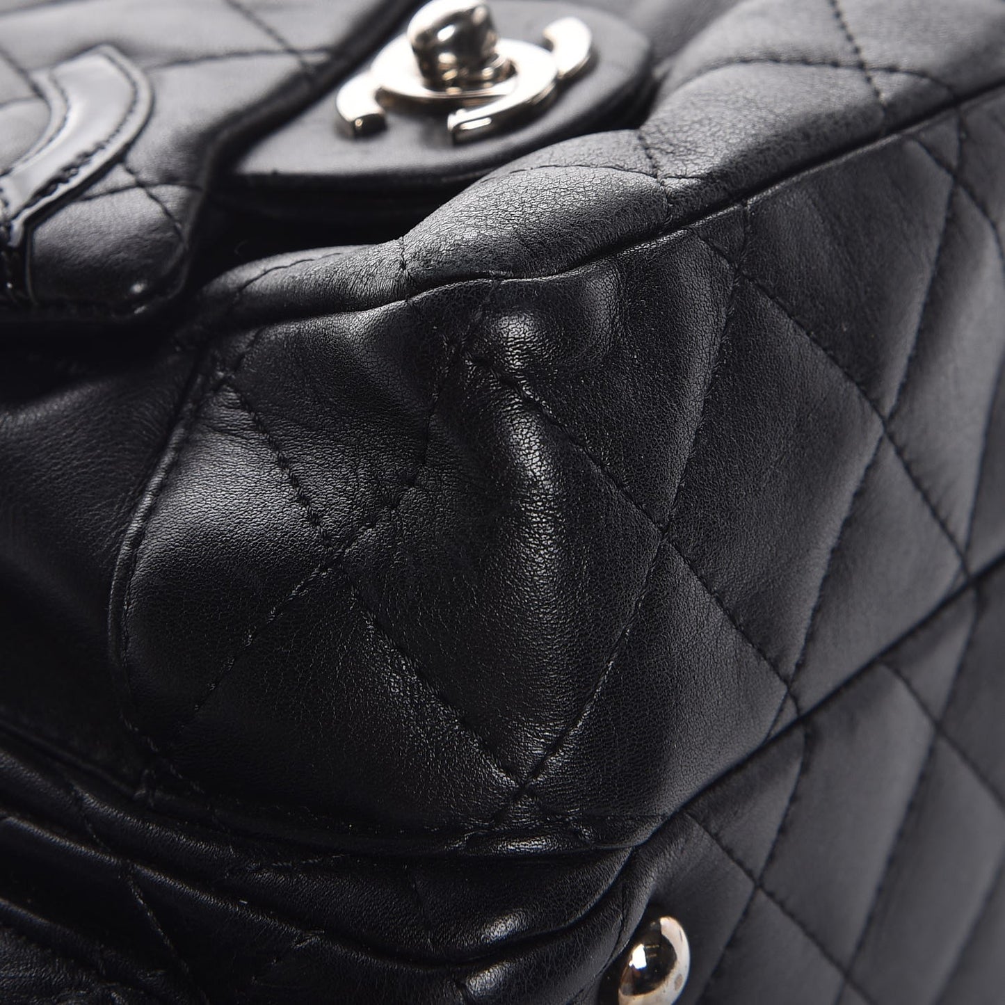Calfskin Quilted Small Cambon Multipocket Reporter Black