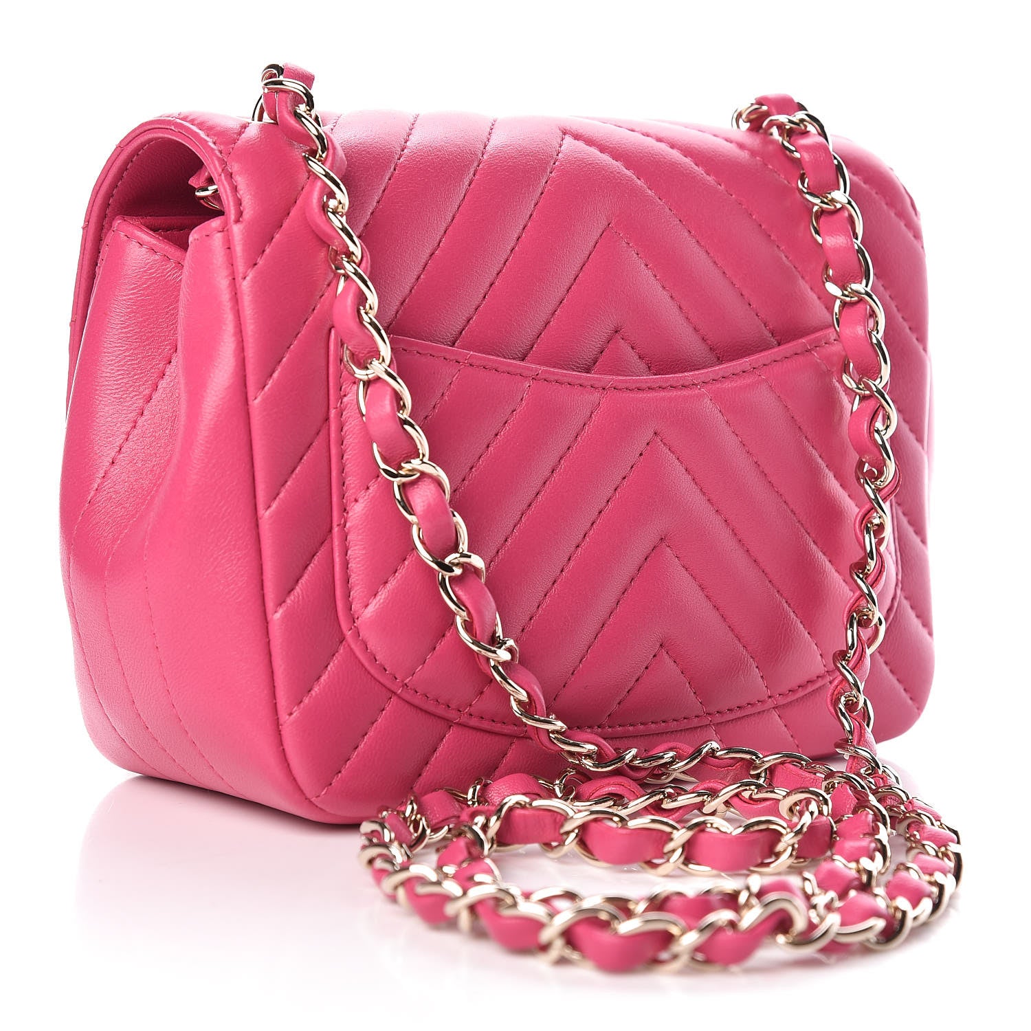 Chanel Lambskin Chevron Quilted Mini Square Flap Fuchsia 3 of 10