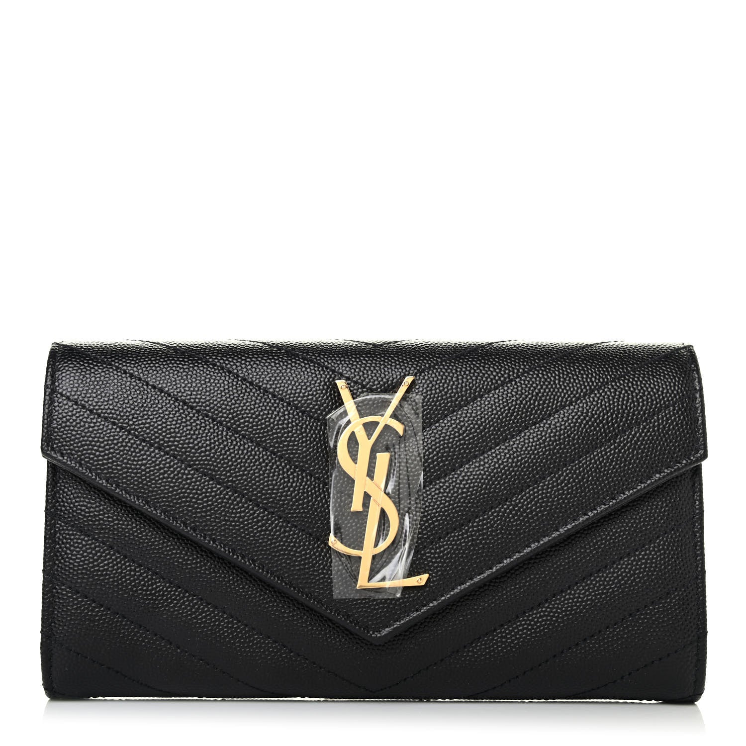 Saint Laurent Grain De Poudre Matelasse Chevron Monogram Flap Wallet Black 1 of 4