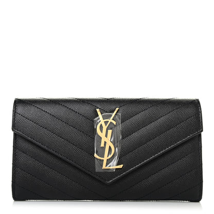 Saint Laurent Grain De Poudre Matelasse Chevron Monogram Flap Wallet Black 1 of 4