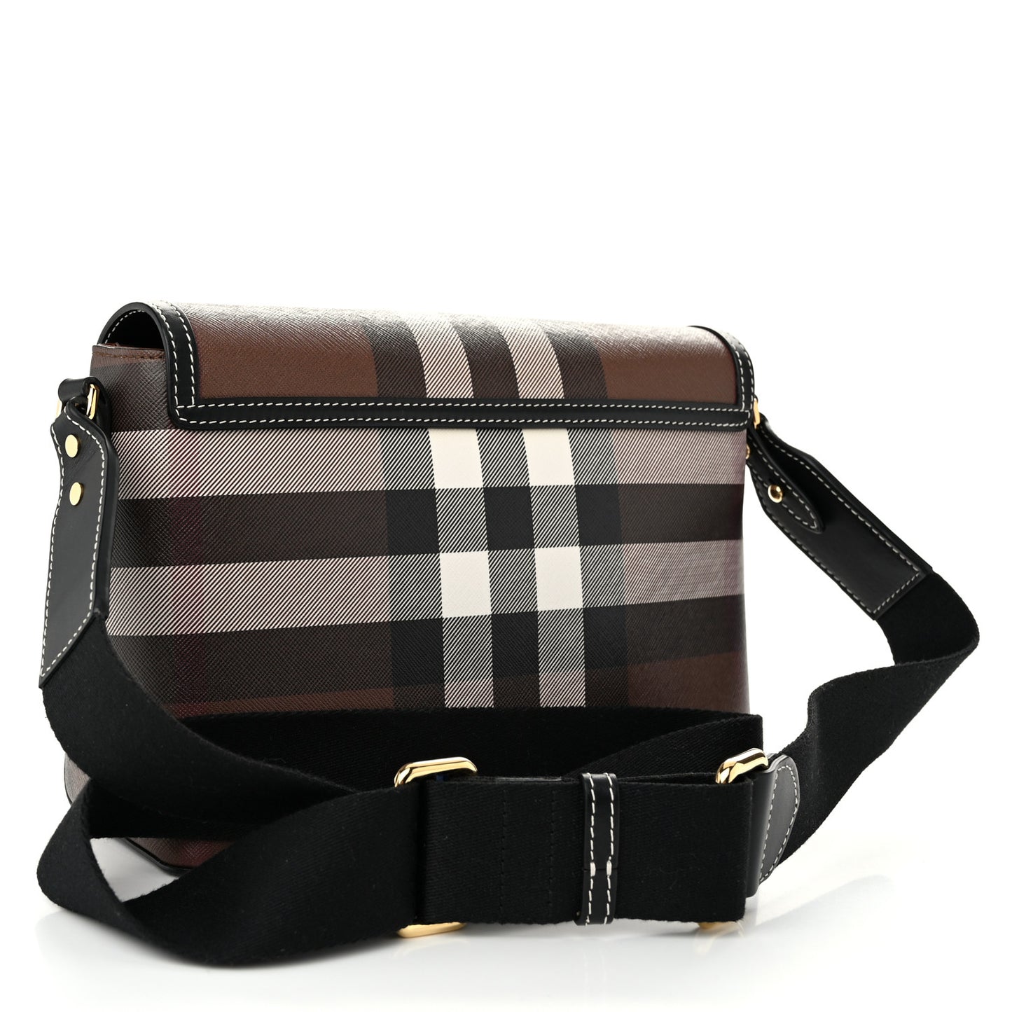 Coated Canvas Calfskin Vintage Check Medium Note Crossbody Bag Dark Birch Black