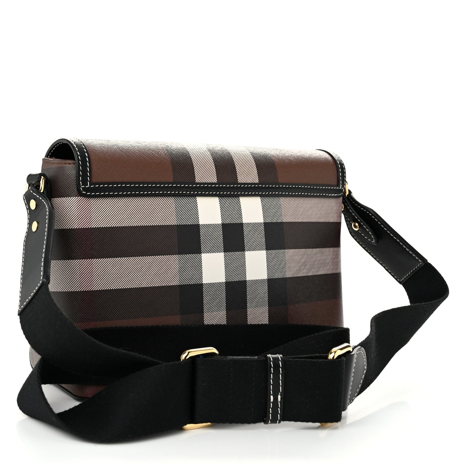 Burberry Coated Canvas Calfskin Vintage Check Medium Note Crossbody Bag Dark Birch Black 3 of 9
