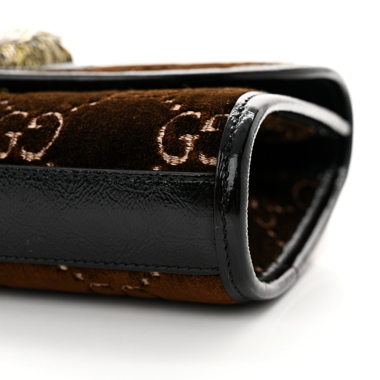 Velvet GG Monogram Web Small Rajah Slim Flap Shoulder Bag Brown Black