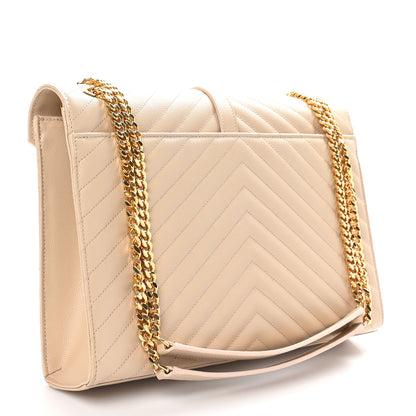 Saint Laurent Grain De Poudre Matelasse Chevron Large Monogram Satchel Nude Powder 3 of 10
