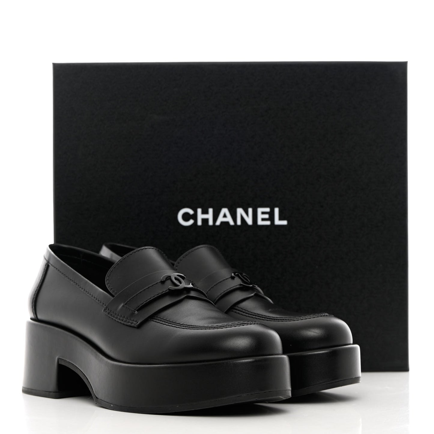 Calfskin CC Platform Loafers 39.5 Black