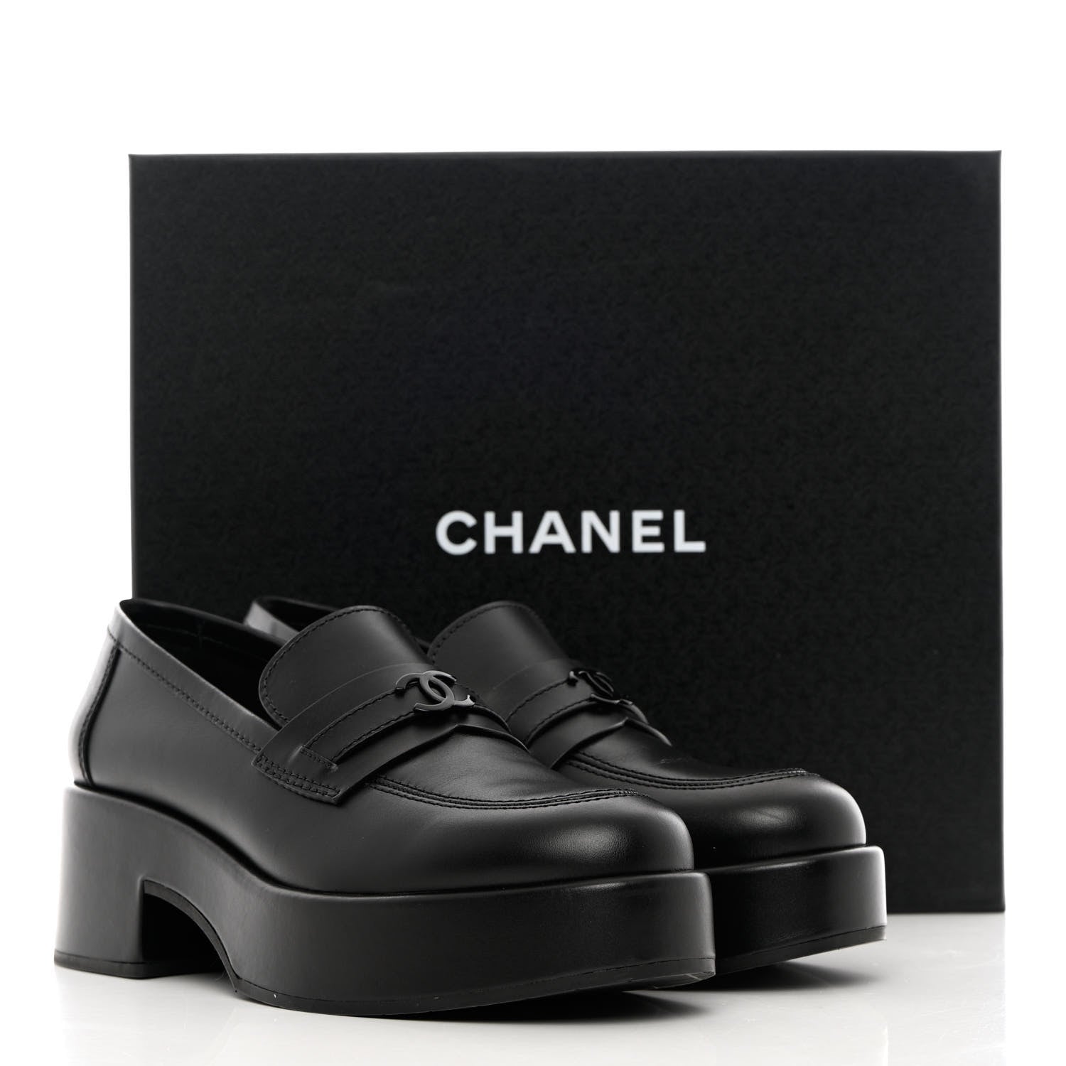 Chanel Calfskin CC Platform Loafers 39.5 Black 12 of 12