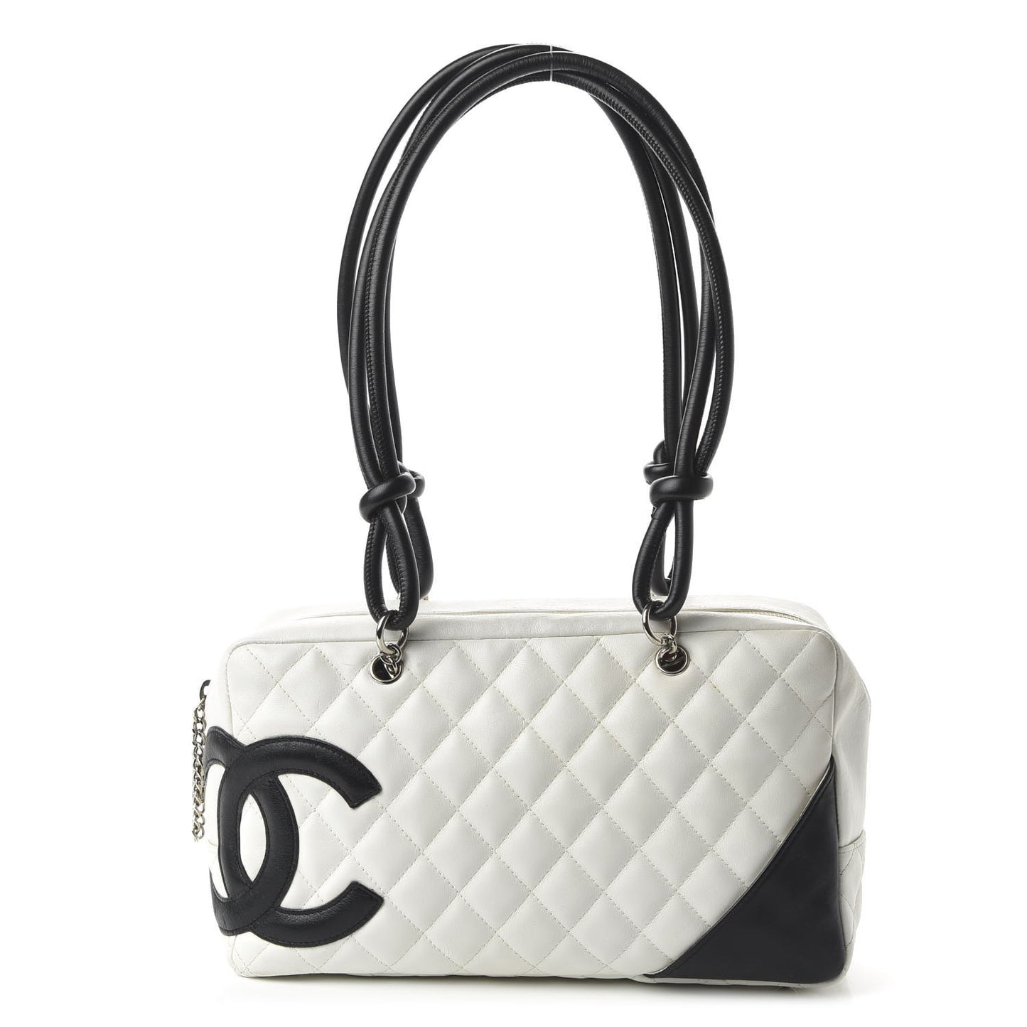Calfskin Quilted Large Cambon Bowler White Black