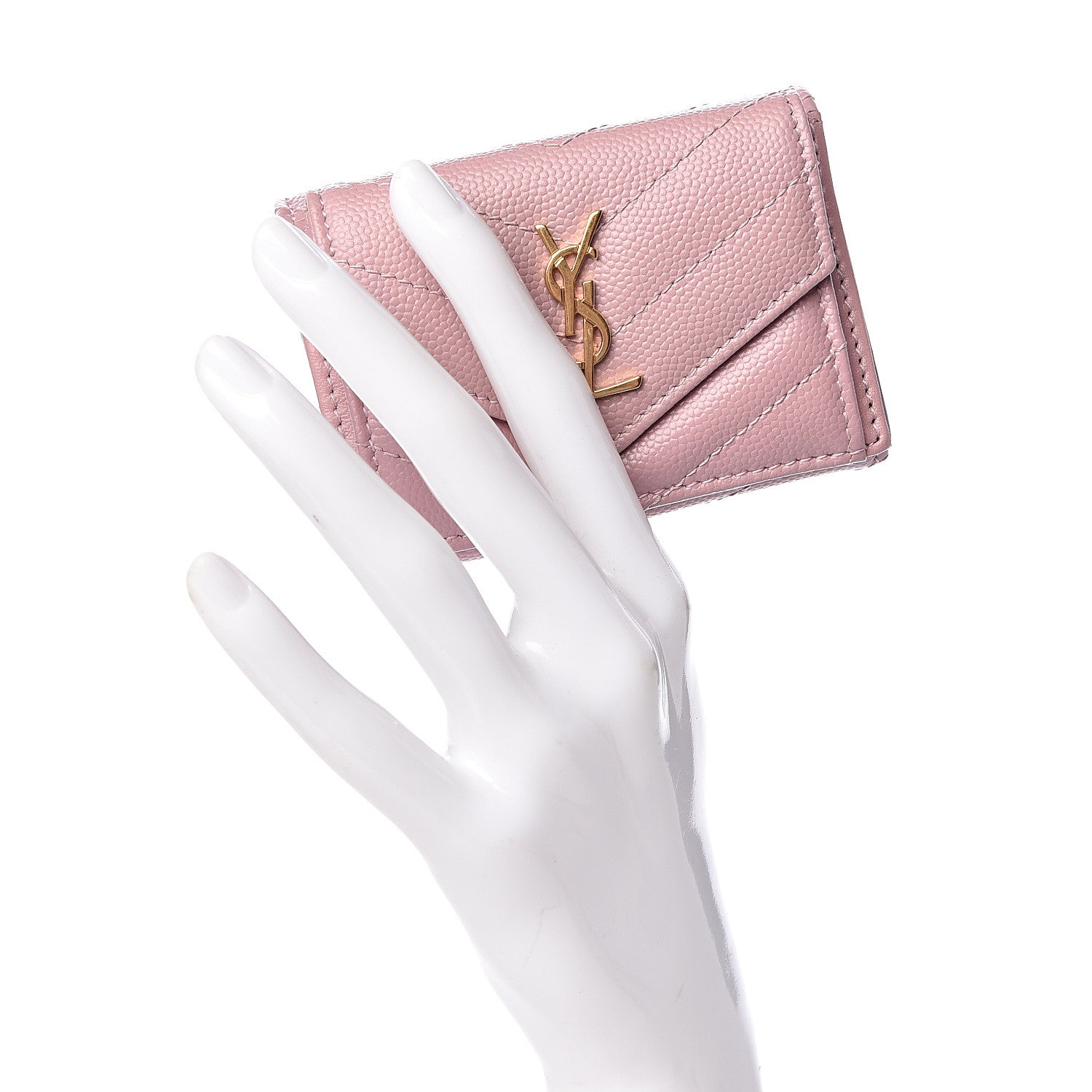 Saint Laurent Grain De Poudre Matelasse Chevron Monogram Tiny Wallet Tender Pink 2 of 8