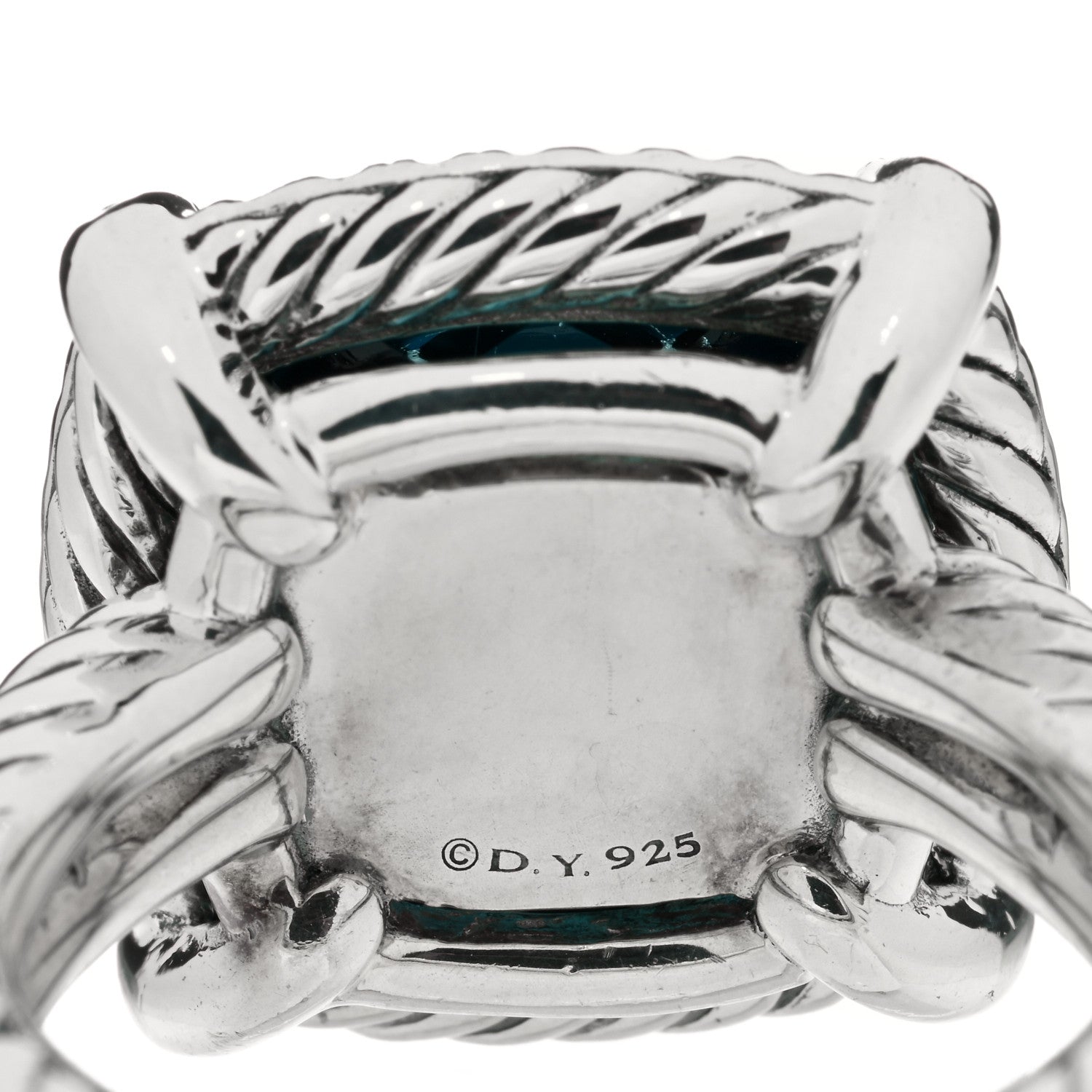 David Yurman Sterling Silver Diamond Hampton Blue Topaz 14mm Chatelaine Pave Bezel Ring 54 7 4 of 4