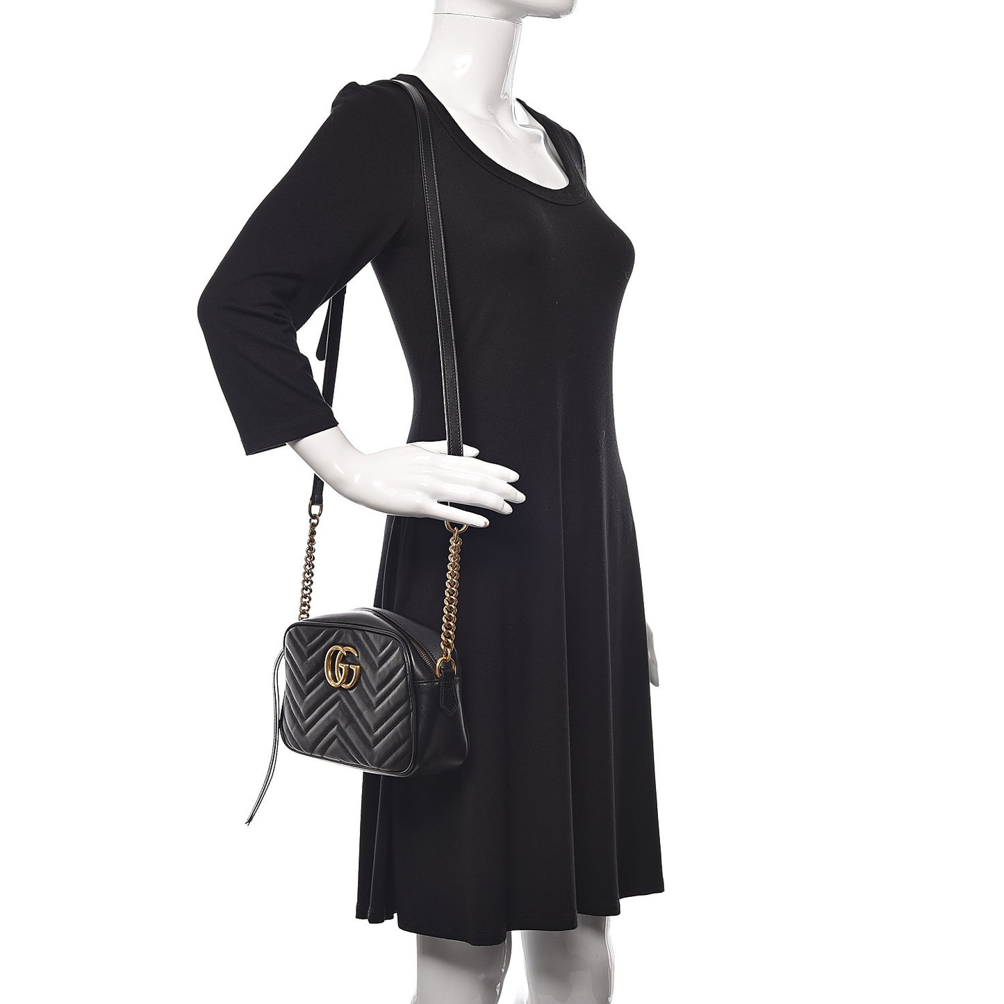 Calfskin Matelasse Small GG Marmont Chain Shoulder Bag Black