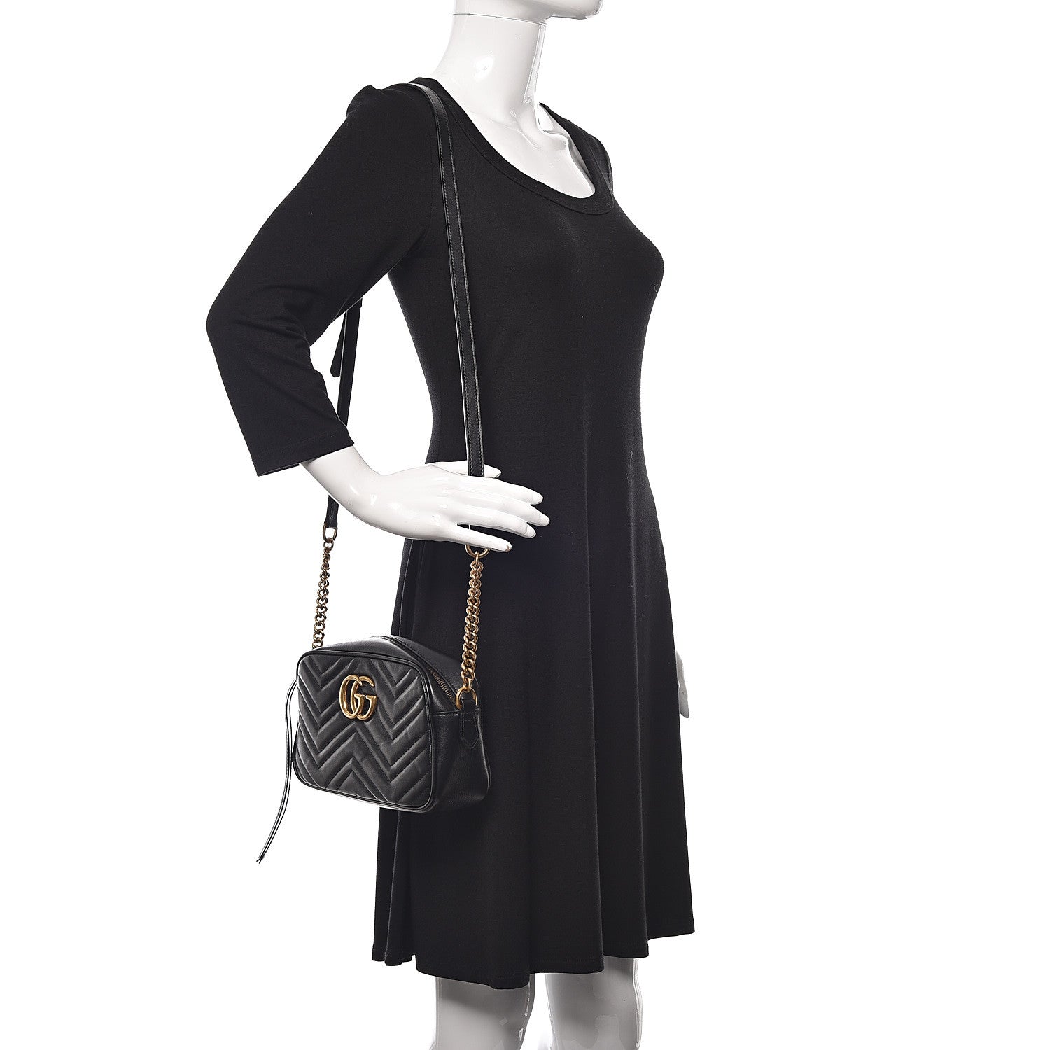 Gucci Calfskin Matelasse Small GG Marmont Chain Shoulder Bag Black 2 of 11