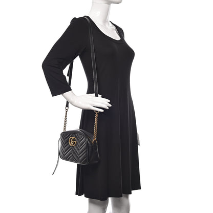 Gucci Calfskin Matelasse Small GG Marmont Chain Shoulder Bag Black 2 of 11