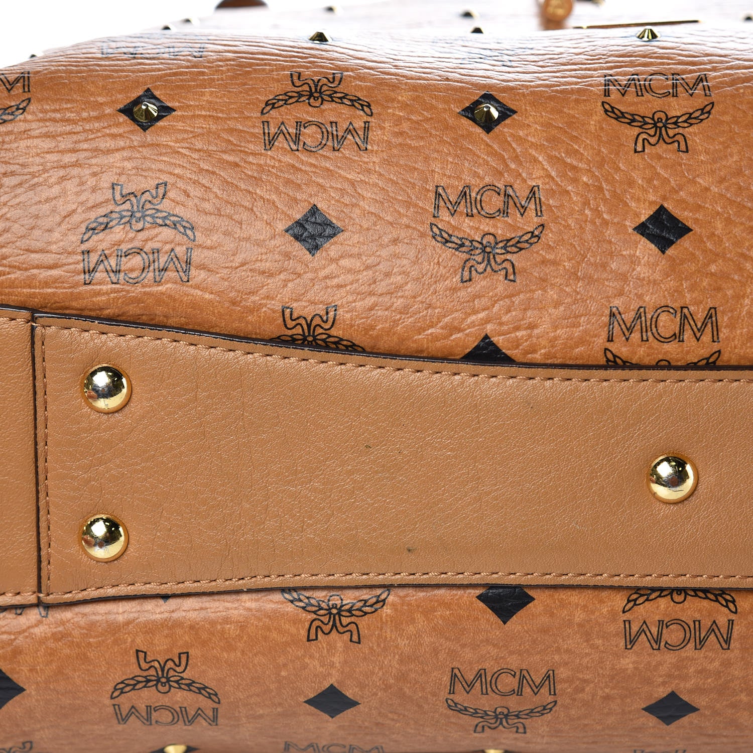 MCM Visetos Studded Medium Drawstring Shopper Cognac 10 of 15