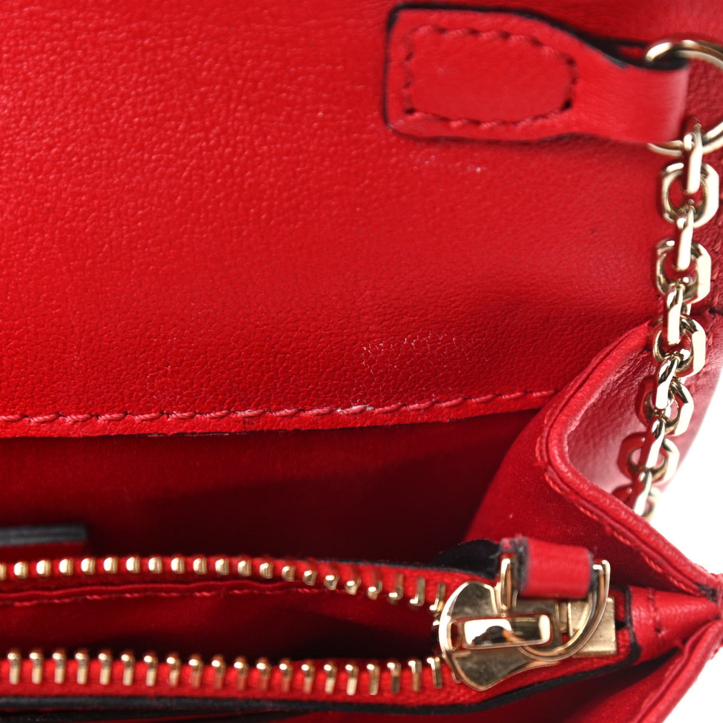 Calfskin VLogo Inlay Chain Pouch Rouge Pur White