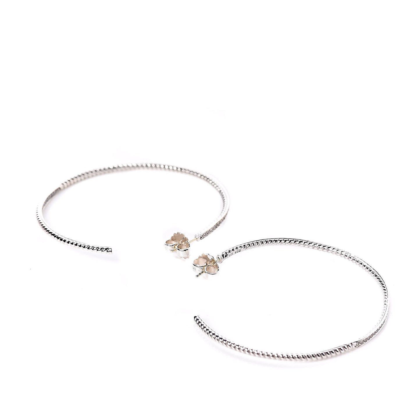 Sterling Silver Diamond Extra Large Inside Out Cable Hoop Earrings