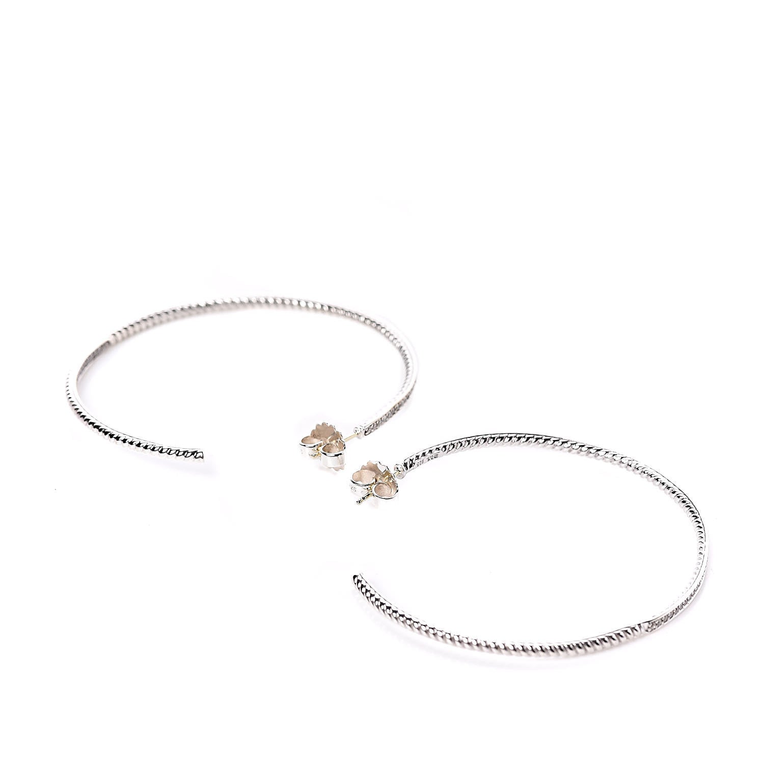 David Yurman Sterling Silver Diamond Extra Large Inside Out Cable Hoop Earrings 3 of 5