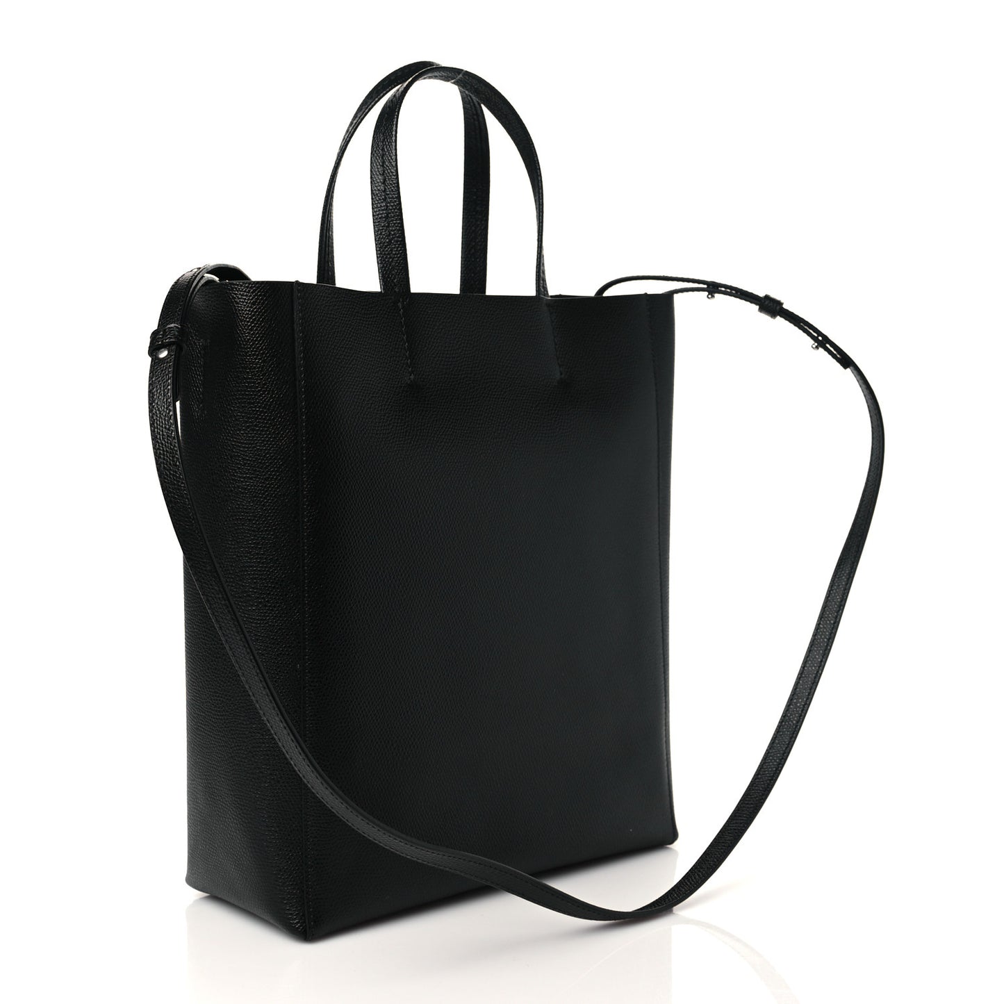 Grained Calfskin Small Vertical Cabas Black