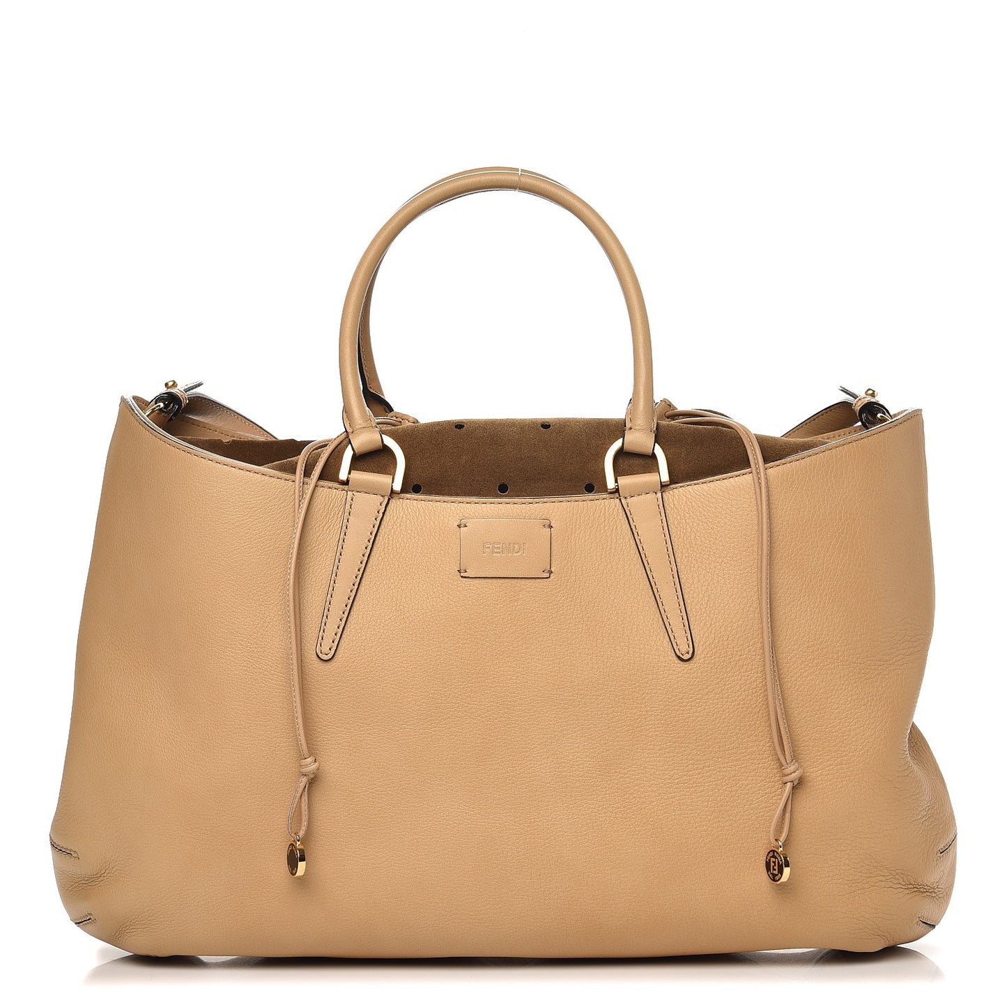 Calfskin Suede Perforated B Fab Drawstring Tote Cuoio Tobacco