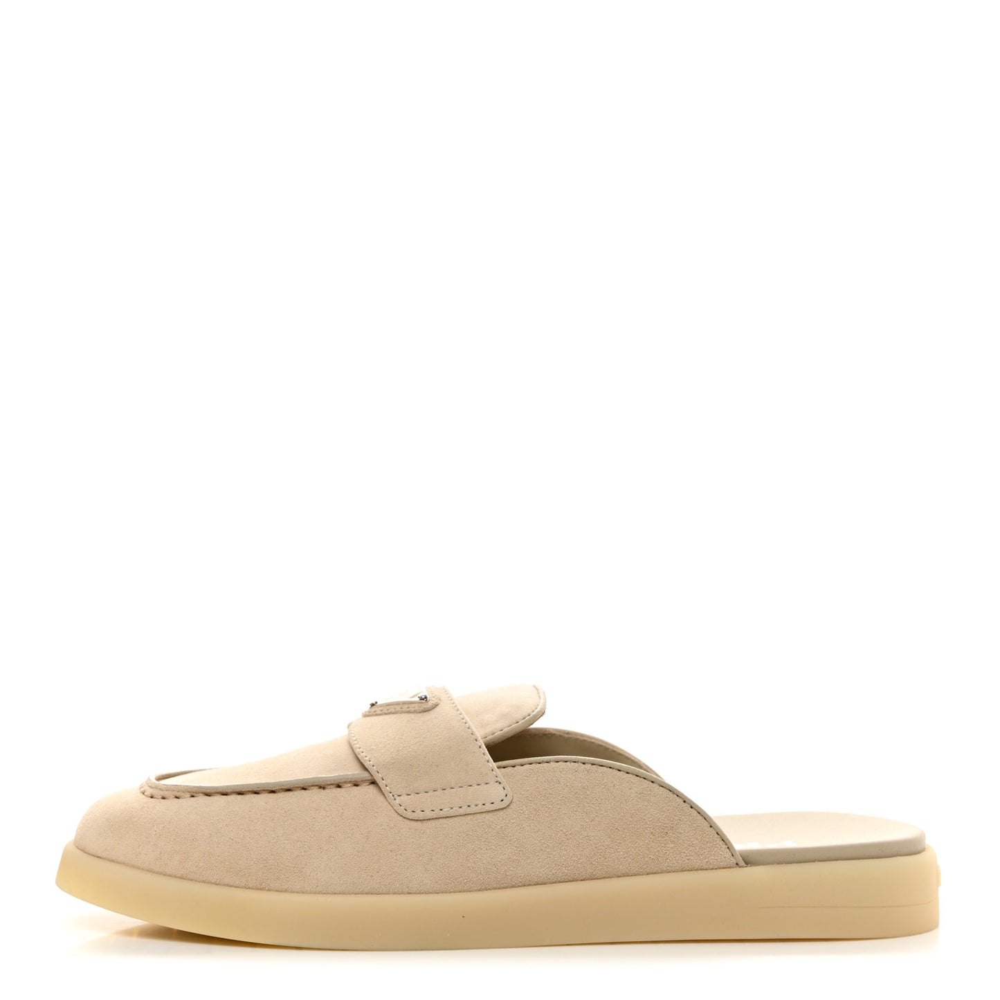 Suede Metal Triangle Logo Saint Tropez 25mm Loafer Mules 36.5 Talco