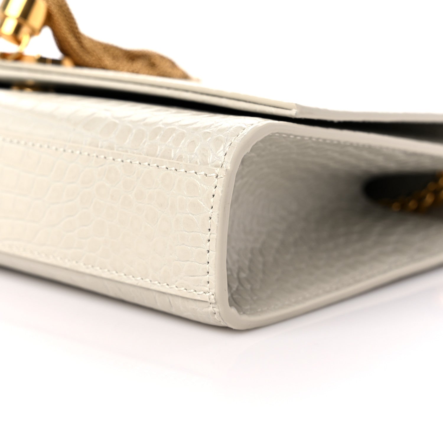 Saint Laurent Calfskin Crocodile Embossed Medium Classic Monogram Kate Tassel Satchel Crema Soft 8 of 8