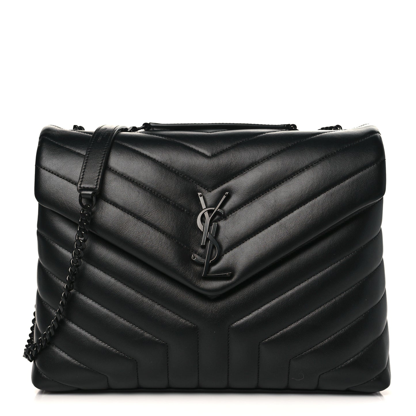 Calfskin Y Quilted Monogram Monochrome Medium Loulou Chain Satchel Black