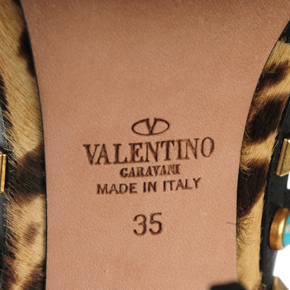 Valentino Garavani Calf Hair Leopard Print Rockstud Rolling Ankle Strap Pumps 35 Champagne Testa di Moro 6 of 7