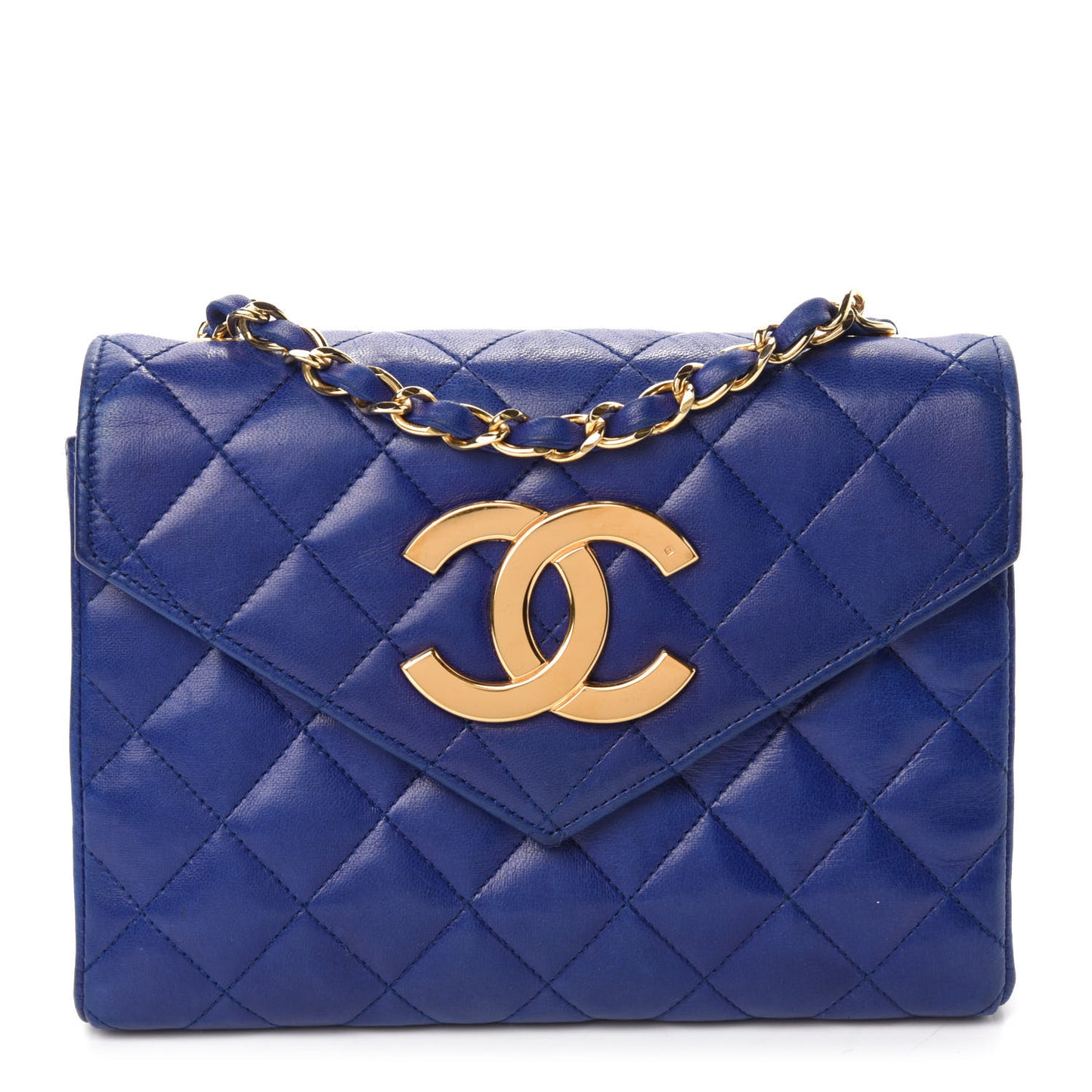 Lambskin Quilted Small Single Flap Blue
