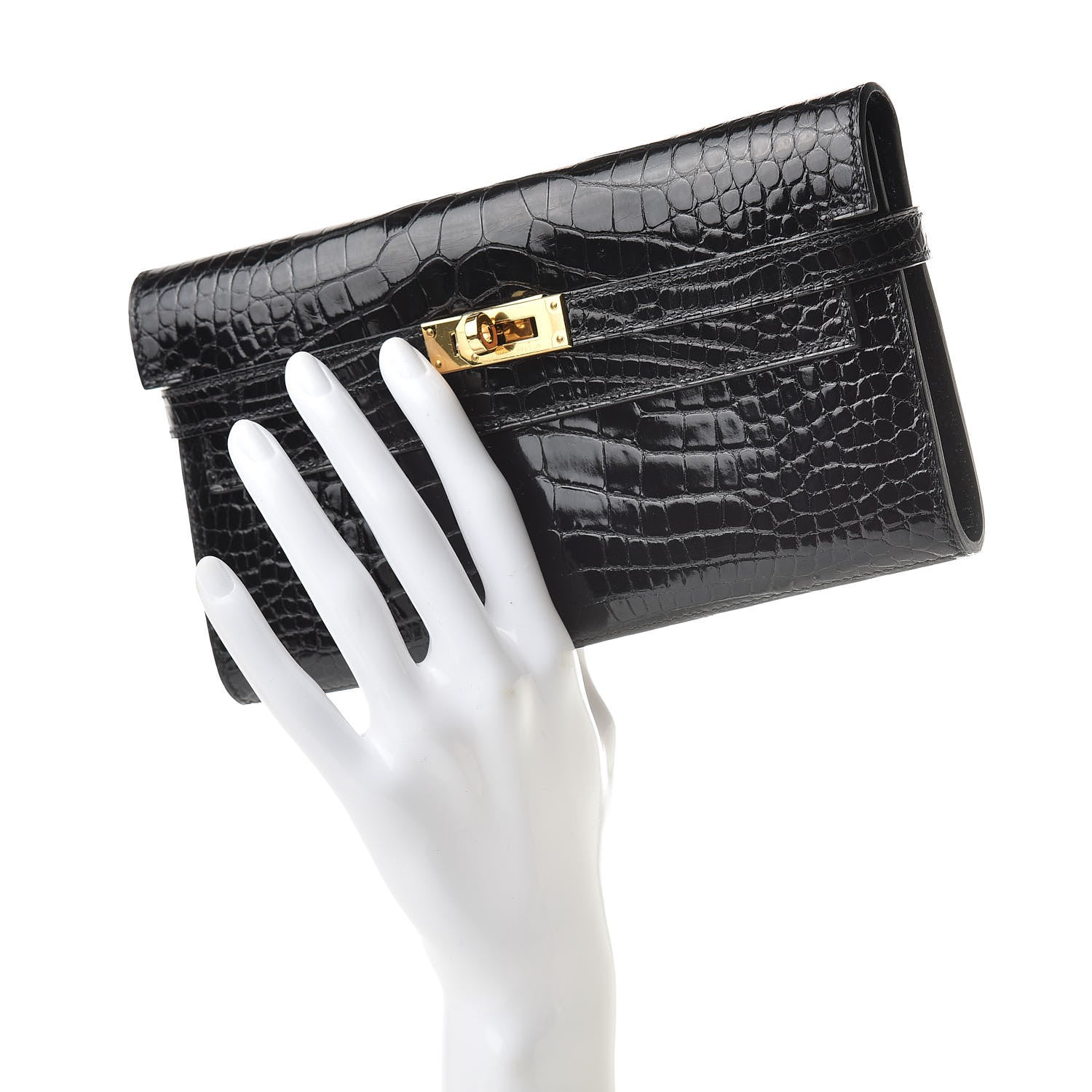 Hermes Shiny Alligator Kelly Longue Wallet Black 2 of 21