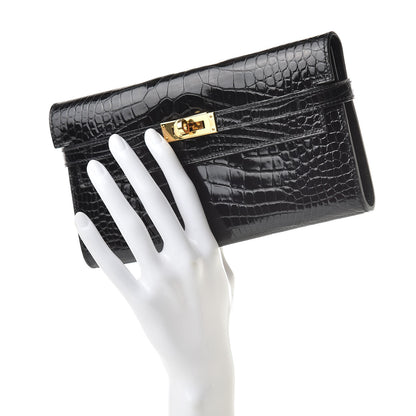 Hermes Shiny Alligator Kelly Longue Wallet Black 2 of 21