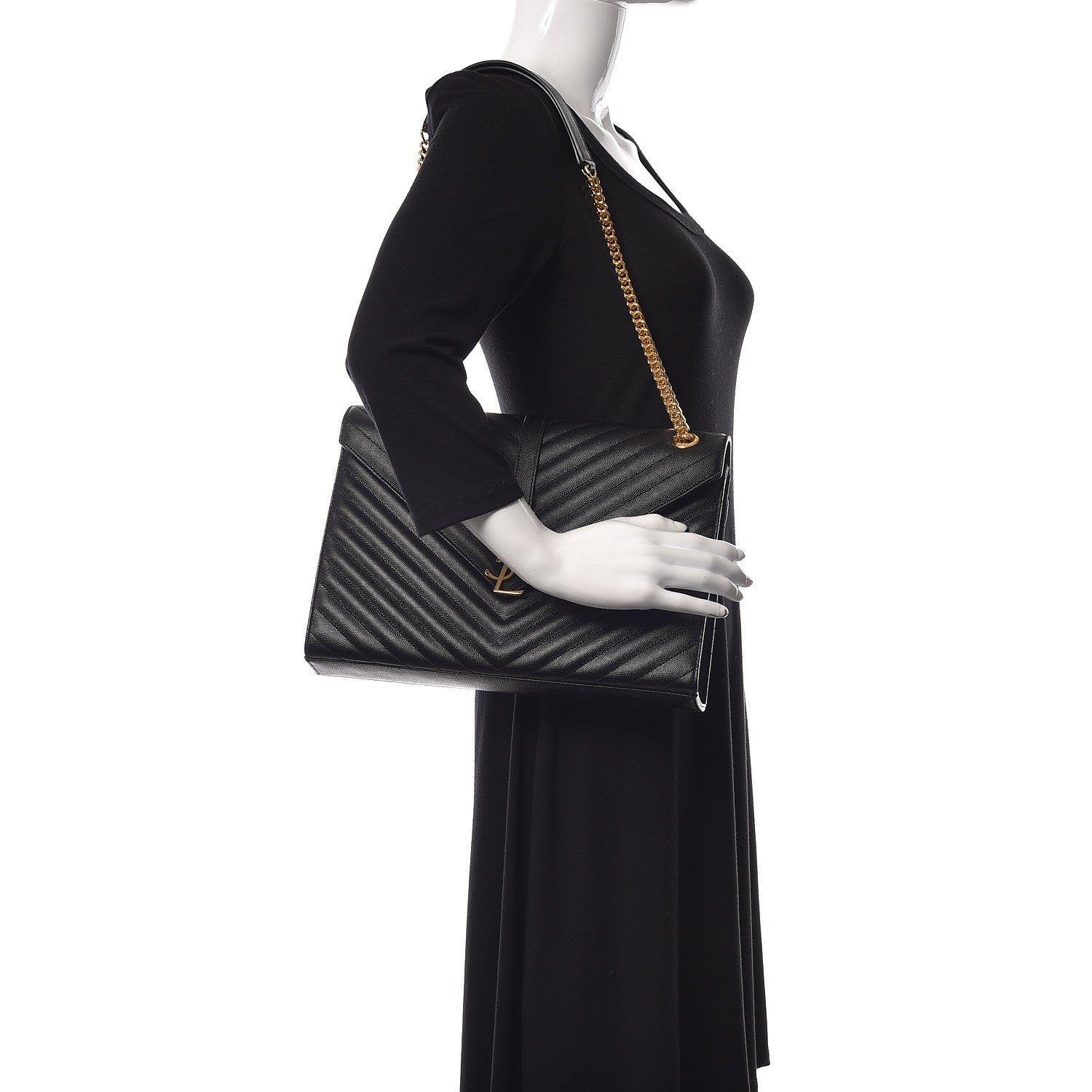 Saint Laurent Grain De Poudre Matelasse Chevron Large Monogram Satchel Black 2 of 10