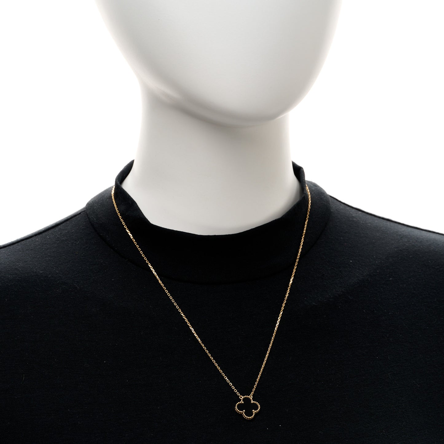18K Yellow Gold Black Onyx Vintage Alhambra Pendant Necklace