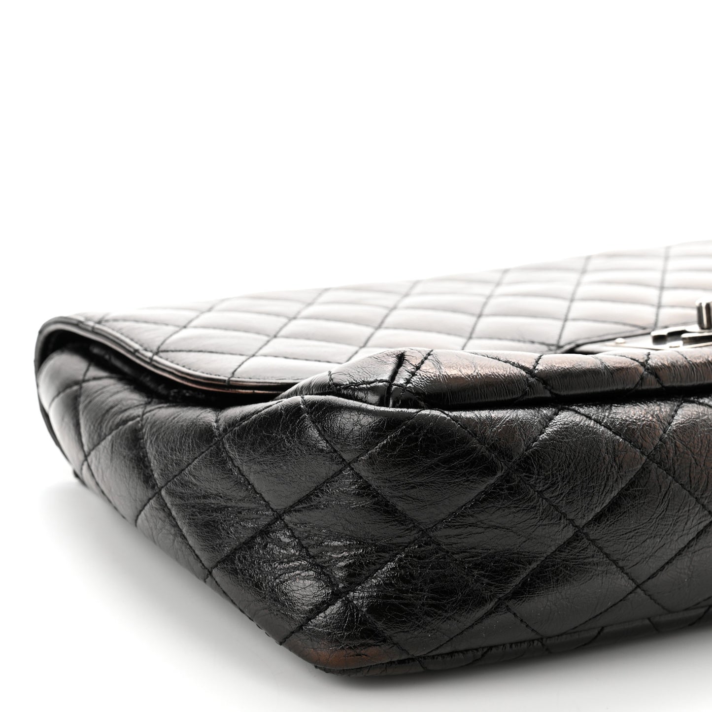 Shiny Goatskin Quilted Flap Black